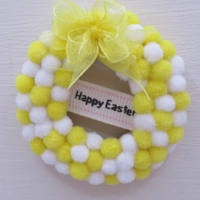 Dolls House Wreath Happy Easter Yellow and White Pom Pom Miniature Decoration 1:12th Scale