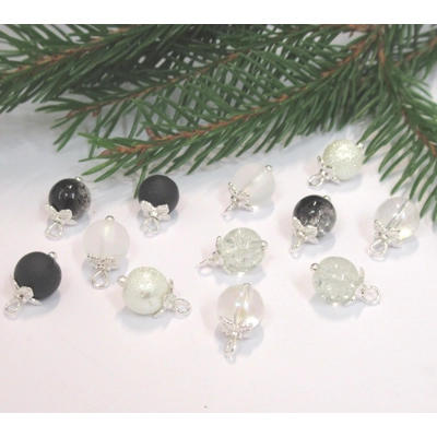 Dolls House Christmas Tree Decorations 12 Black & Silver Glass Baubles Miniature 1:12th Scale
