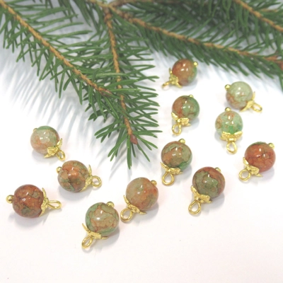Dolls House Christmas Tree Decorations 12 Red Green Gold Glass Baubles 1:12th Scale
