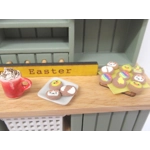 Dolls House Easter Cookies and Miniature Wood Board with 9 Mini Biscuits 1:12th Scale