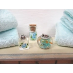 Dolls House Towels 4 Blue with Miniature Bath Salts and Ornament Jars 1:12th Scale