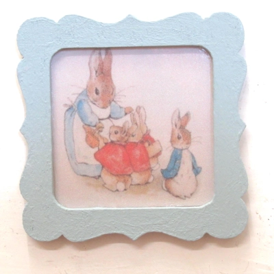 Dolls House Nursery Picture Peter Rabbit Scene Blue Framed Miniature Wall Decor 1:12 Scale