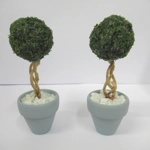 Dolls House Topiary 2 Handmade Miniature Trees in Duck Egg Blue Colour Terracotta Pots 1:12th Scale