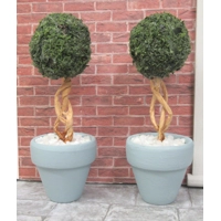 Dolls House Topiary 2 Handmade Miniature Trees in Duck Egg Blue Colour Terracotta Pots 1:12th Scale