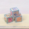 Dolls House Miniature Nursery Toy Letter ABC Blocks Peter Rabbit Blue Natural Wood 1 :12 Scale