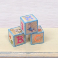 Dolls House Miniature Nursery Toy Letter ABC Blocks Peter Rabbit Blue Natural Wood 1 :12 Scale