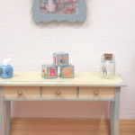 Dolls House Miniature Nursery Toy Letter ABC Blocks Peter Rabbit Blue Natural Wood 1 :12 Scale