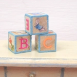 Dolls House Miniature Nursery Toy Letter ABC Blocks Peter Rabbit Blue Natural Wood 1 :12 Scale