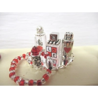 Dolls House Perfume Bottles Tray & Necklace Red Silver 1:12th Scale Dressing Table Miniatures