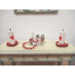 Dolls House Perfume Bottles Tray & Necklace Red Silver 1:12th Scale Dressing Table Miniatures