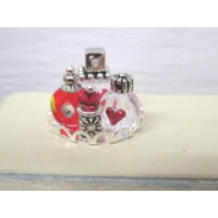 Dolls House Perfume Bottles Red & Silver with Tray Dressing Table Miniature Ornament 1:12th Scale