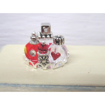 Dolls House Perfume Bottles Red & Silver with Tray Dressing Table Miniature Ornament 1:12th Scale