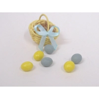 Dolls House Easter Basket with 6 Yellow & Blue Hand Painted Miniature Eggs 1:12th Scale