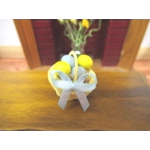 Dolls House Easter Basket with 6 Yellow & Blue Hand Painted Miniature Eggs 1:12th Scale