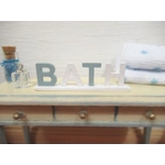 Dolls House Miniature Ornament BATH Word Blue and White Letters on Wooden Stand 1:12 Scale