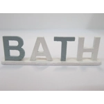 Dolls House Miniature Ornament BATH Word Blue and White Letters on Wooden Stand 1:12 Scale