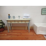 Dolls House Miniature Ornament BATH Word Blue and White Letters on Wooden Stand 1:12 Scale