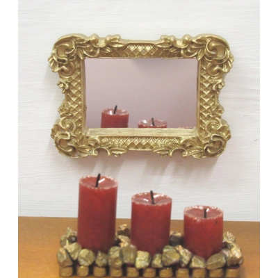 Dolls House Mirror Gold Colour Vintage Style Frame 1:12 Scale Miniature