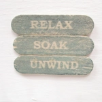 Dolls House Bathroom Sign Miniature Relax Soak Unwind Distressed Blue Wood 1:12th Scale