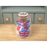 Dolls House Sweets and Glass Jar UK Flag Decal Red White and Blue Miniature Accessories 1:12th Scale