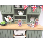 Dolls House Sweets and Glass Jar UK Flag Decal Red White and Blue Miniature Accessories 1:12th Scale
