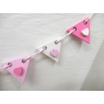 Dolls House Pink Bunting 9 Wood Flags with Hearts Miniature Nursery Girls Bedroom Decor 1:12 Scale