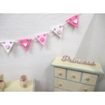 Dolls House Pink Bunting 9 Wood Flags with Hearts Miniature Nursery Girls Bedroom Decor 1:12 Scale