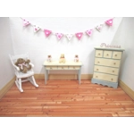 Dolls House Pink Bunting 9 Wood Flags with Hearts Miniature Nursery Girls Bedroom Decor 1:12 Scale