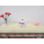 Dolls House Perfume Bottles Pink Silver with Tray Dressing Table Miniature Ornament 1:12th Scale