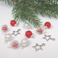 Dolls House Christmas Tree Decorations 12 Red Silver Miniature Baubles and Stars 1:12th Scale