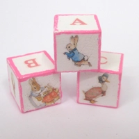Dolls House Toy Letter Blocks Peter Rabbit Set of 3 Pink Nursery Miniature 1:12 Scale