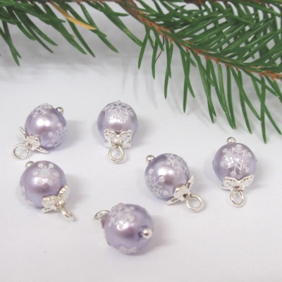 Dolls House Christmas Tree Decorations 6 Miniature Lilac Silver Hand Decorated Baubles 1:12th Scale