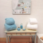 Dolls House Towels Blue & White with Bath Salts and 2 Soaps 1:12th Scale Bathroom