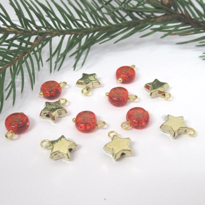 Dolls House Christmas Tree Baubles and Stars 12 Miniature Decorations Red Gold 1:12th Scale