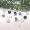Dolls House Christmas Tree Decorations 12 Navy Blue Silver Miniature Baubles and Stars 1:12th Scale