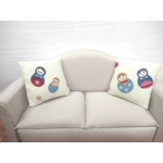 Miniature Cushion Nesting Dolls Print Matryoshka Throw Pillow Handmade 1:12 Scale Accessory
