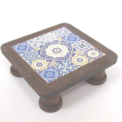 Dolls House Table Blue Moroccan Style Handmade Low Coffee Occasional Miniature Furniture 1:12 Scale
