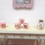 Dolls House Nursery Toy Letter Blocks Peter Rabbit Pink Miniature Accessory Set of 3 1:12 Scale