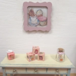 Dolls House Nursery Toy Letter Blocks Peter Rabbit Pink Miniature Accessory Set of 3 1:12 Scale