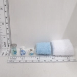 Dolls House Towels 4 Blue & White with Bath Salts Ornament Jar & Tissue Box Mini Bathroom 1:12 Scale