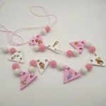 Dolls House Nursery Bunting Peter Rabbit Miniature Pink White Wood Flags and PomPoms 1:12 Scale