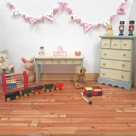 Dolls House Nursery Bunting Peter Rabbit Miniature Pink White Wood Flags and PomPoms 1:12 Scale