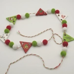 Dolls House Christmas Bunting Miniature Wood Flags and PomPoms 1:12 Scale Xmas Decoration