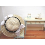 Dolls House Hat Black & White with Satin Roses and Bow Miniature Clothes Accessory 1:12 Scale