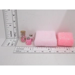 Dolls House Towels Pink with Bath Salts and Ornament Jars 1:12th Scale Bathroom Miniatures