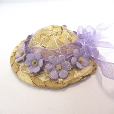 Dolls House Hat Straw Lilac Flowers Miniature Summer Clothes Accessories 1:12 Scale