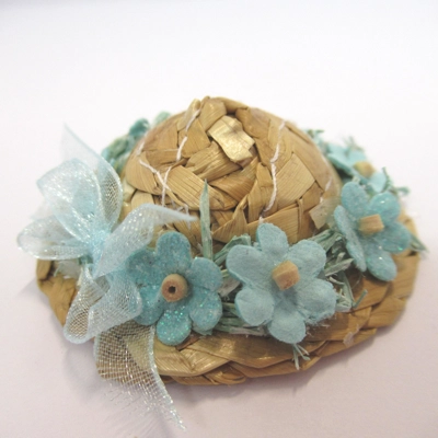 Dolls House Straw Hat Blue Flowers Miniature Clothes Accessories 1:12 Scale