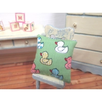 Dolls House Cushion Ducks Pattern Handmade Throw Pillow 1:12 Scale Nursery Miniature