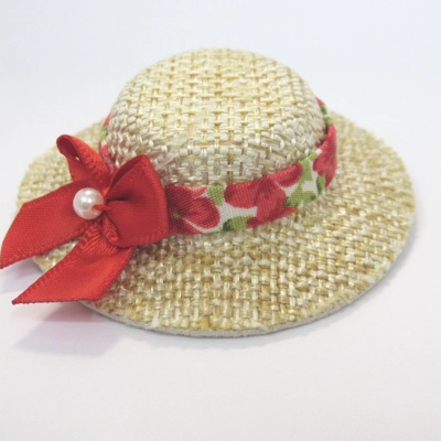 Dolls House Hat Red Floral Ribbon and Satin Bow Miniature Clothes Accessory 1:12 Scale