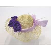 Dolls House Hat Purple Satin Roses Ribbon Trim and Organza Bow Miniature Clothes Accessory 1:12